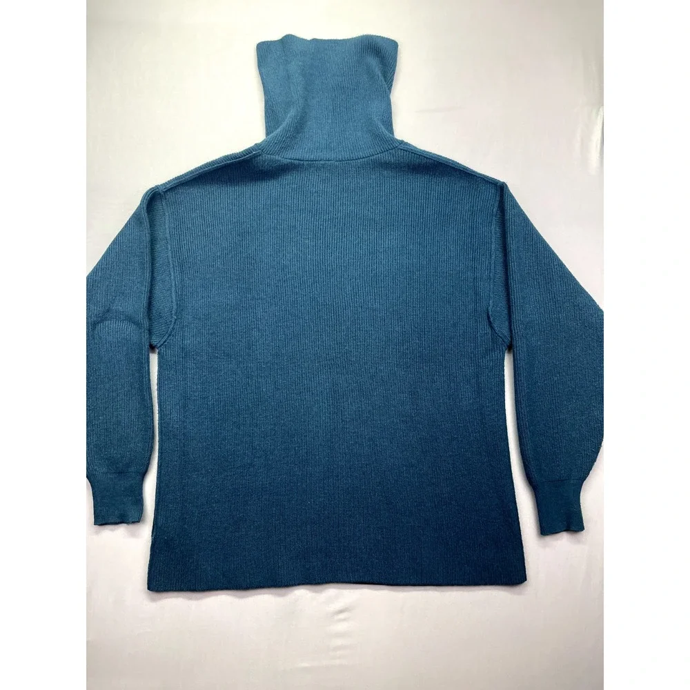 Free People Afterglow Mock Neck Ribbed Pullover Sweater Teal Blue Size Small
